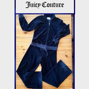 JUICY COUTURE XL/L RARE 2 PIECE VINTAGE BLACK VELOUR JOG SUIT FULL-ZIP JACKET